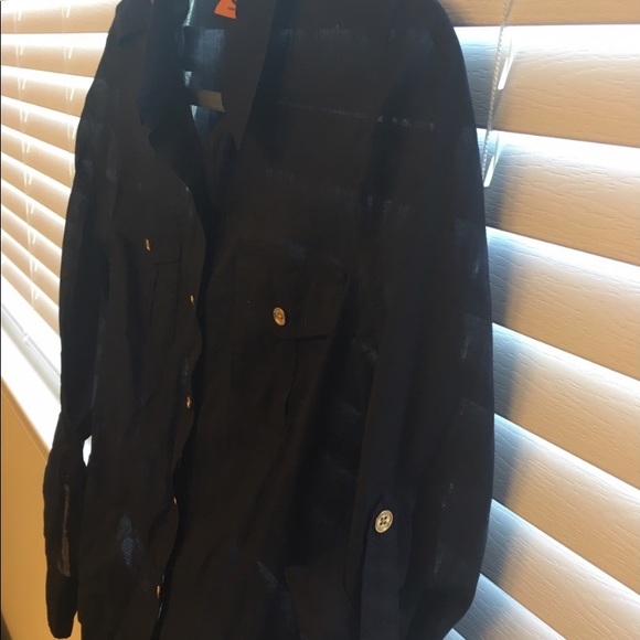 Tory Burch Brigitte navy linen shirt. Size M - Picture 4 of 6